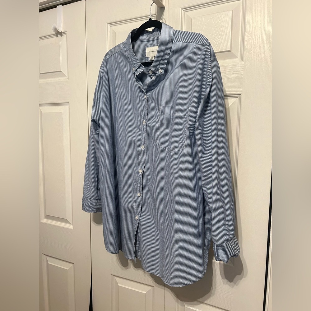 American Eagle Blue & White Striped Button-Down
